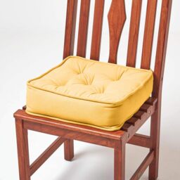 "Homescapes Mustard Cotton Dining Booster Cushion Yellow Mustard 40 x 40cm x 10cm (16"" x 16"" x 4"")"