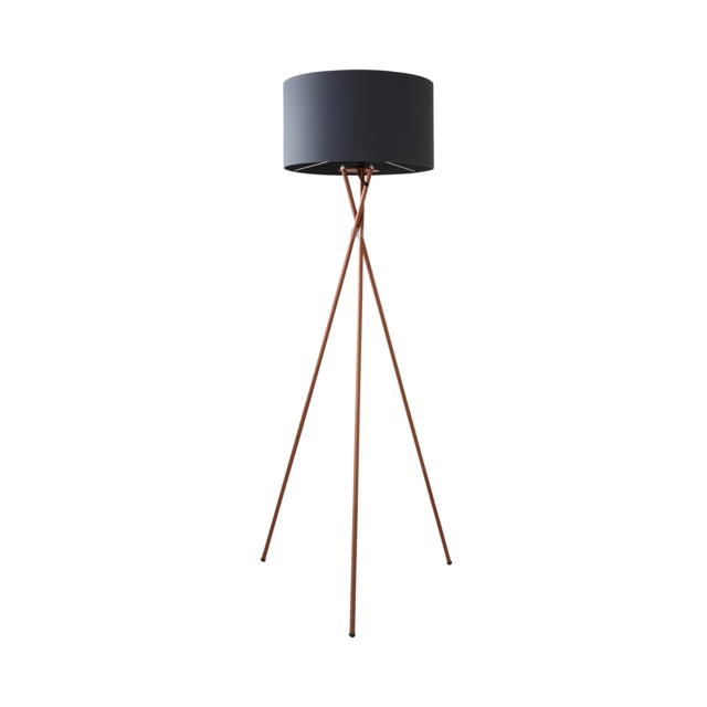 ValueLights Camden Copper Tripod Floor Lamp Charcoal Shade