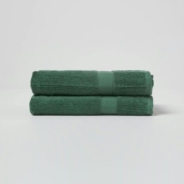 Homescapes Turkish Cotton Bath Towel Set of 2 - Dark Green Green Bath towel 2