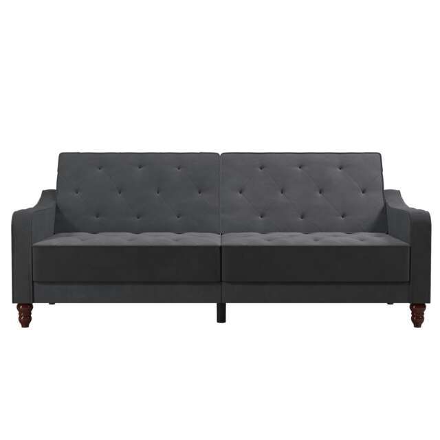 Vintage Tufted Sofa Bed in Velvet Grey Grey GREY Not provided
