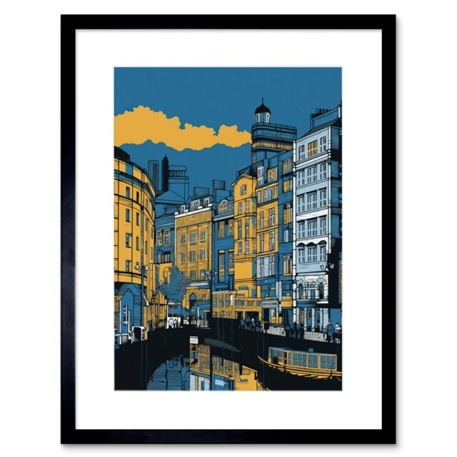 "Leeds Dock Cityscape Colour Block 9x7"" Black Framed Wall Art Print"
