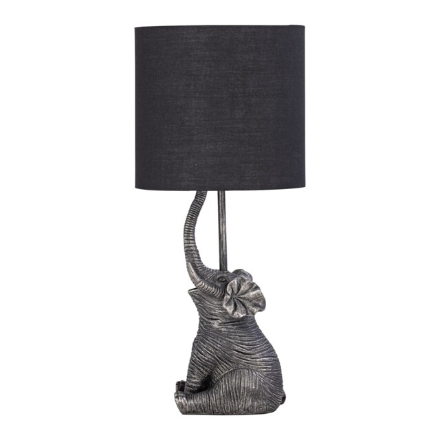 Elephant - Black Resin Table Lamp With Black Fabric Shade Black Black Large 1