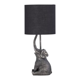 Elephant - Black Resin Table Lamp With Black Fabric Shade Black Black Large 1