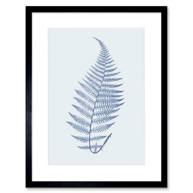 "Botanical Cobalt Blue Fern Alpestre Leaf Plant Lover 9x7"" Black Framed Wall Art Print"
