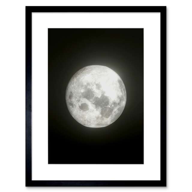 "Lunar Phases Full Moon Space Astronomy 9x7"" Black Framed Wall Art Print"