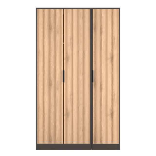 Fuji Tall Triple Wardrobe in Slatted Effect & Graphite (Ready Assembled) Grey Slatted Effect & Graphite