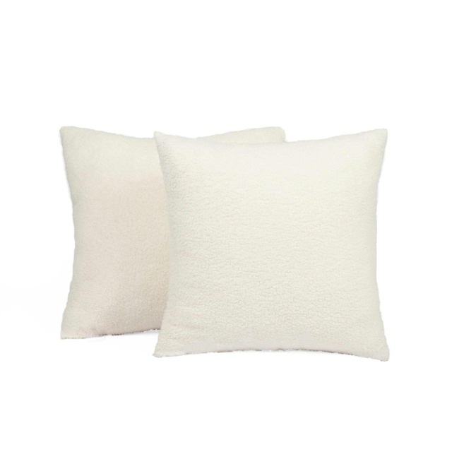 OHS 2 x Soft Boucle Fleece Cushion Covers, 45x45cm - Cream