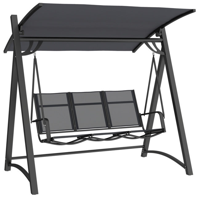 Outsunny 3 Seater Swing Chair, Garden Swing Bench with Adjustable Canopy Grey Grey One Size