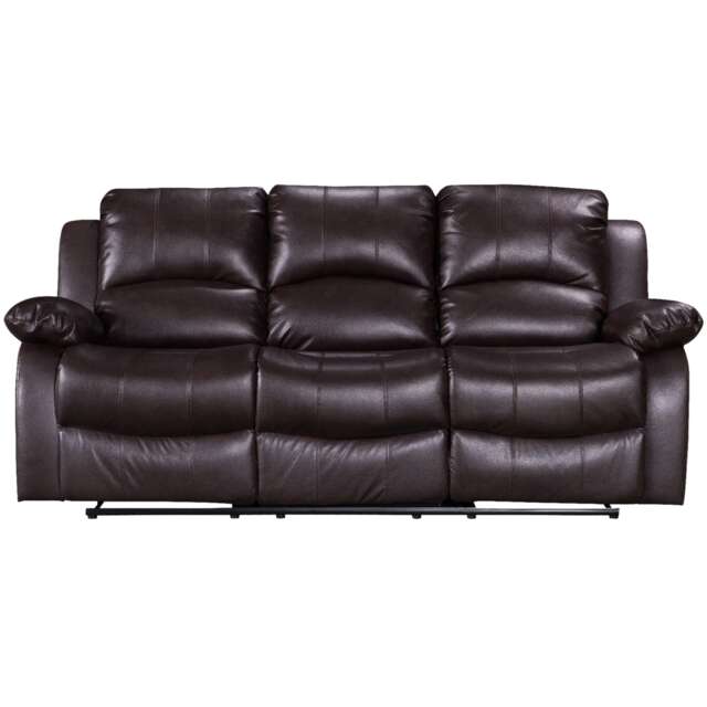 Faux Leather Brown 3 Seater Manual Recliner Sofa VALENCIA