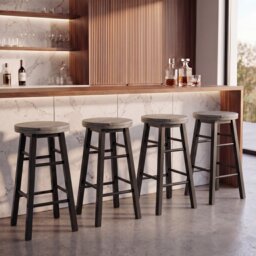 Chef Vida Wooden Revolving Bar Stool, Black - Set of 2