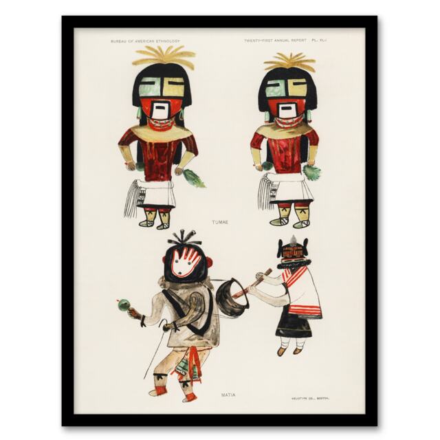 "Hopi Kachinas Hopi Native Vintage Framed Wall Art Print 12X16"""