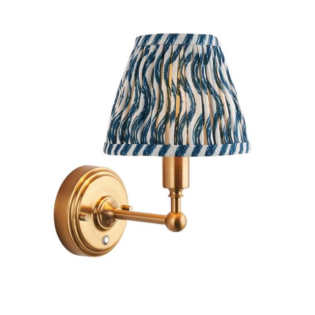 Burley Rechargeable Brushed Aged Brass Plate Wall Light with Ripple Shade 16cm Integrated LED