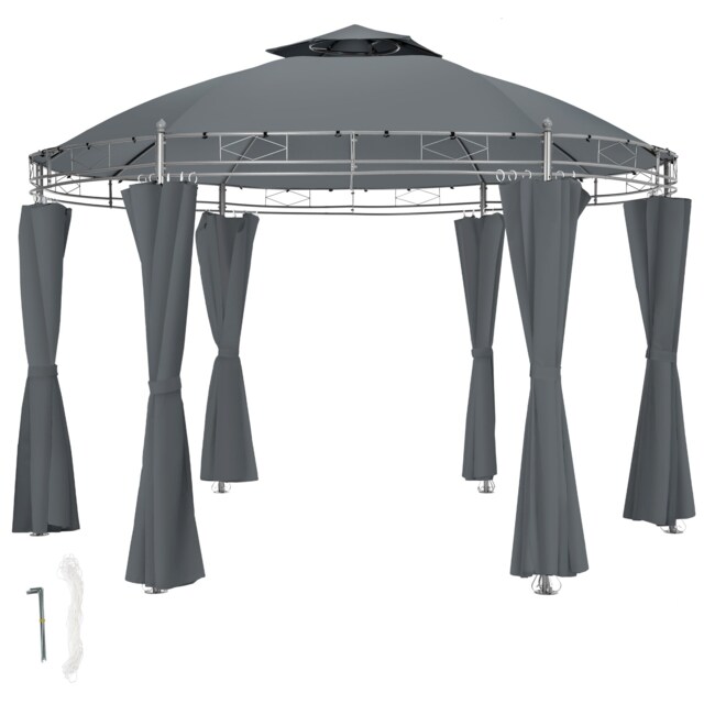 Gazebo Siana - 3.5 m diameter, water-repellent, 6 side panels, double roof system Grey anthracite 350 x 350 x 280 cm 1