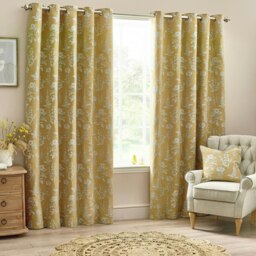 Wylder Floral Jacquard Gold Eyelet Curtains (W)168cm x (D)137cm Multi