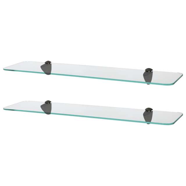 Harbour Housewares Rounded Floating Glass Shelf - 60cm - Metallic Brackets - Bathroom Shower Storage Vanity Display Unit Shelf Black Black 2