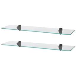 Harbour Housewares Rounded Floating Glass Shelf - 60cm - Metallic Brackets - Bathroom Shower Storage Vanity Display Unit Shelf Black Black 2