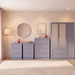 Vida Designs Altino 4 Piece Bedroom Set (2x 3 Drawer Bedside, 4 Drawer Chest, 3 Door 2 Drawer Mirrored Wardrobe), Grey