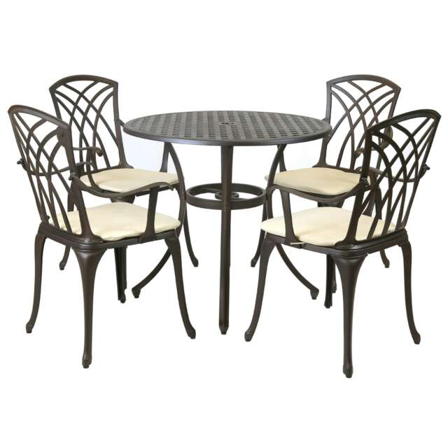 Charles Bentley Metal Cast Aluminum 5 Piece Garden Furniture Patio Set With Cushions