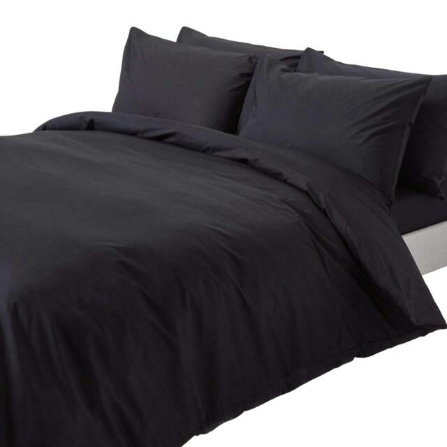 Homescapes Black Cotton Duvet Cover Set - 200 Thread Count - Double Black Double