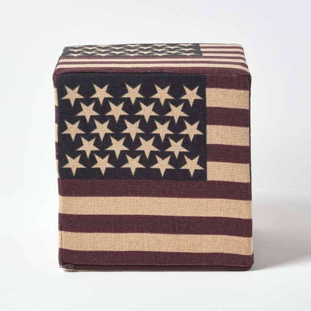 Homescapes Cotton Square Pouffe Vintage USA Flag - 36 x 36 x 38 cm