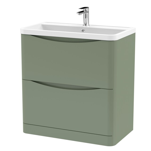 Balterley Arch Floor Standing 2 Drawer Bathroom Vanity Unit & Polymarble Basin Green Satin Green