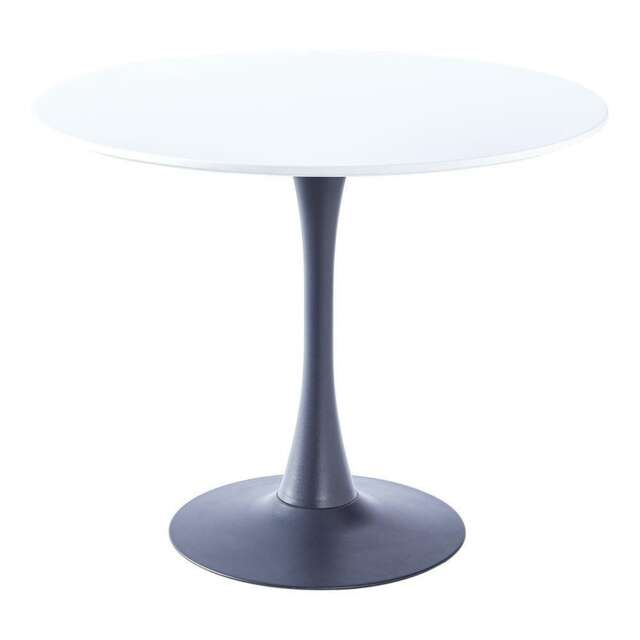 Living and Home Modern Round Wooden Table with Metallic Base - Black & White