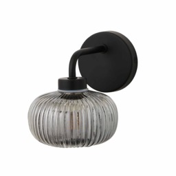 ValueLights Amaia Black IP44 Smoke Ribbed Glass Wall Light Black