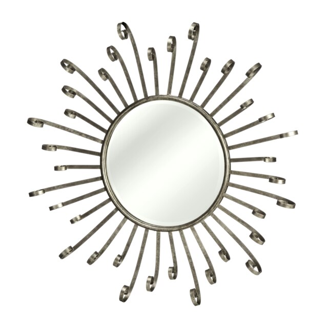 Orsina Distinctive Spoke Style Wall Mirror, Distressed Silver Round Mirror, Versatile Decorative Wall Mirror