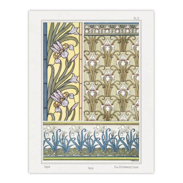 "Iris Floral Patterns Vintage Floral Wall Art Print Verneuil 18x24"""
