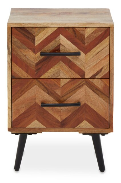 Interiors by Premier 2 Drawer Bedside Table In Mango Wood, Modern Nightstand With Black Iron Legs, Wooden Bedside Cabinet Black