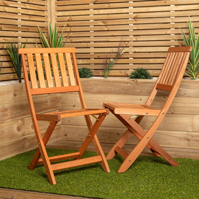 Set of 2 Bowness Outdoor Garden Patio Wooden Folding Chairs Brown Brown
