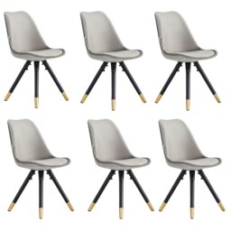Set of 6 Sofia Ergonomic Modern Dining Chairs Upholstered in Velvet, Metal Legs with Gold End Tips Grey Dark Grey