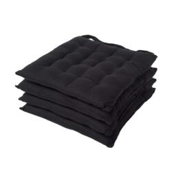 Homescapes 4 x Seat Pads Luxury Cotton Indoor Outdoor Garden Dining Cushion Black 40 x 40 cm 4