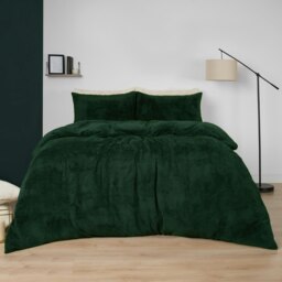 OHS Ultra Soft Teddy Fleece Duvet Cover and Pillowcase Bedding Set, King - Forest Green
