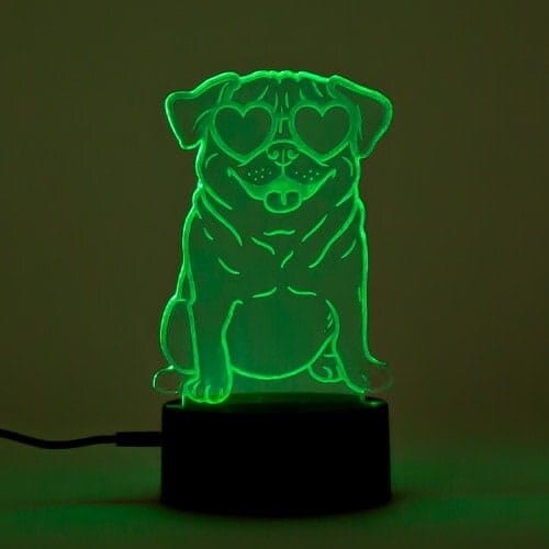 Pug Heart Eyes Clear Acrylic Sign with LED Light Base
