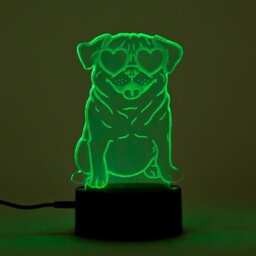 Pug Heart Eyes Clear Acrylic Sign with LED Light Base