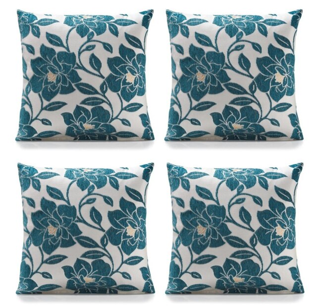 Peony Chenille 45cm x 45cm Teal Cushion Set of 4 Blue Cream 45cm x 45cm x 10cm 4