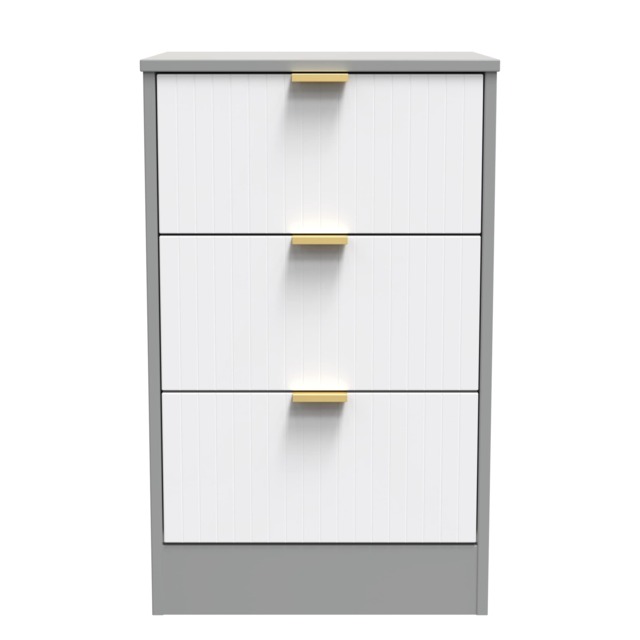 Denver 3 Drawer Bedside Cabinet in White Matt & Dusk Grey (Ready Assembled) White White Matt & Dusk Grey