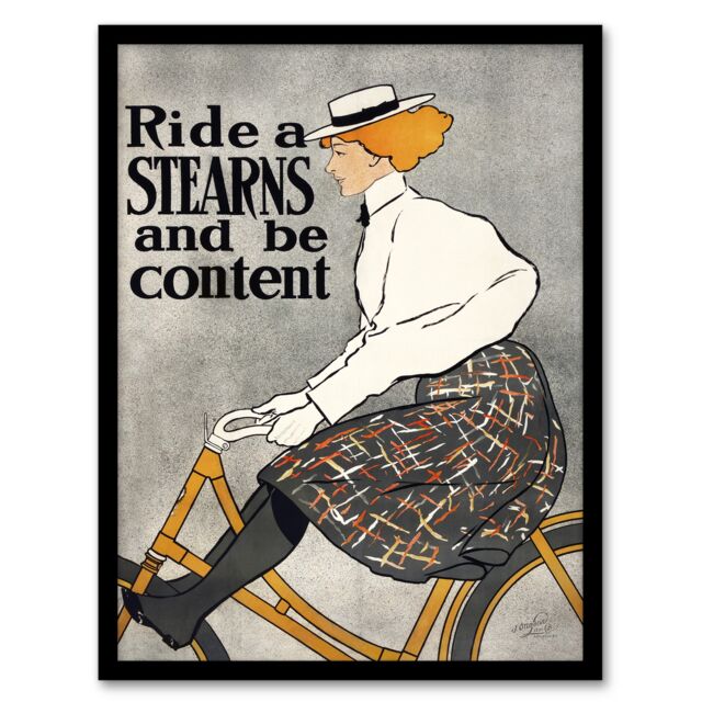 "Ride a Stearns Vintage Bicycle Ad Framed Wall Art Print Edward Penfield 12x16"""
