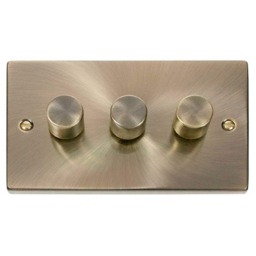 SE HOME Antique Brass 3 Gang 2 Way LED 100W Trailing Edge Dimmer Light Switch Brown Antique Brass