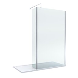 Balterley Glass Walk In Wetroom Screen and Hinged Return Screen with Profile and Shower Tray Silver Chrome