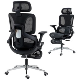 HOMCOM Ergonomic Office Chair, High Back Mesh Desk Chair with Reclining Separated Backrest, Lumbar Support, 4D Flip-up Armrests, Adjustable Headrest, Tilt Function, Footrest for Home Office, Black Black