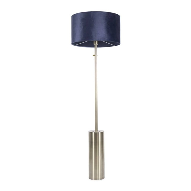 ValueLights Lexy Antique Brass Dimmable Floor Lamp Navy Velvet Shade and Bulb