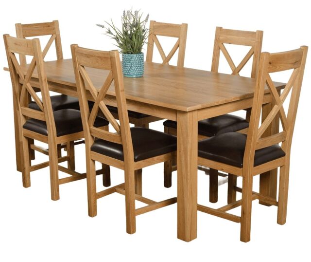 Oslo 180 x 90 cm Large Oak Dining Table and 6 Berkeley Leather Chairs Brown Brown