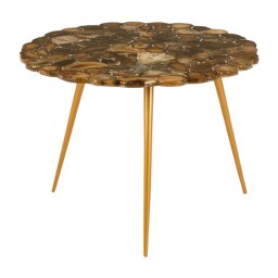 Modern Low Side Table With Agate Stone Top, Distinctive Petrified Wood Top Modern Side Table For Livingroom Cream