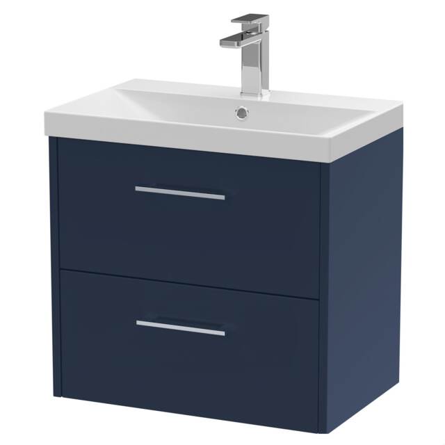 Balterley Winshill Contemporary 2 Drawer Wall Hung Vanity Unit with Thin Edge Basin, Dark Blue, 600mm