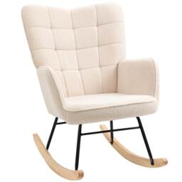HOMCOM Wingback Rocking Chair with Wooden Base, Upholstered Fleece Glider Rocker for Nursing, Modern Armchair - Beige