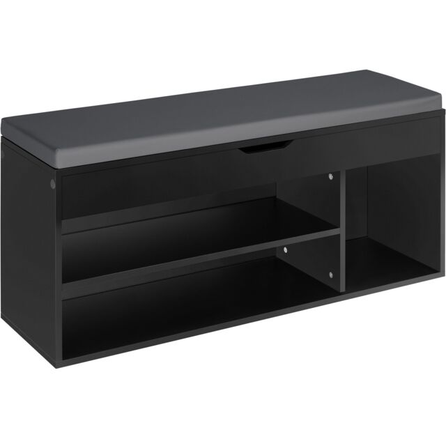 Shoe Rack Natalya - 4 storage spaces, bench seat cushion, for 9 pairs of shoes Black black 104 x 30 x 49 cm 1