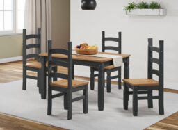 Corona Charcoal Small Extending Dining Table & 4 Chairs Set Solid Wood Mexican Pine Wooden Extendable Kitchen Dark grey