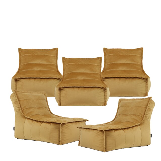 Dolce Large Beanbag Lounger Velvet Ochre Yellow 5-Pack